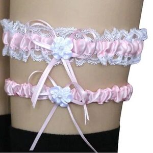 Pink and White Lace Garter Set